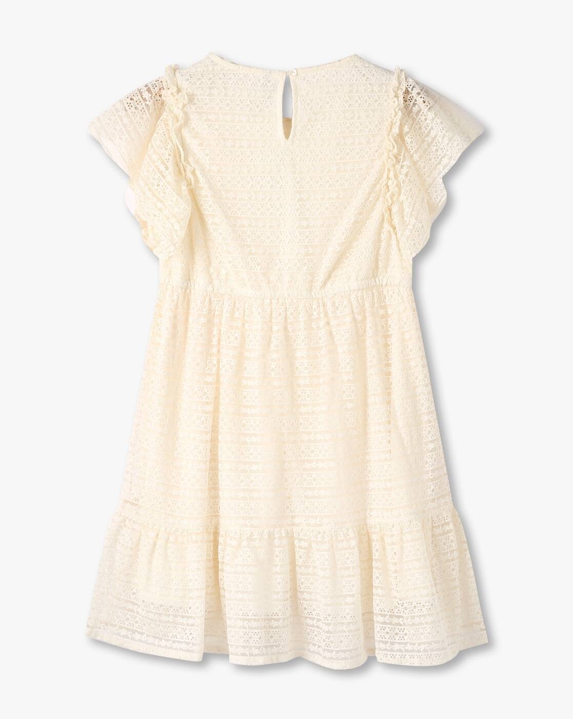 LACE RUFFLE DRESS, OFF WHITE, 11-12Y