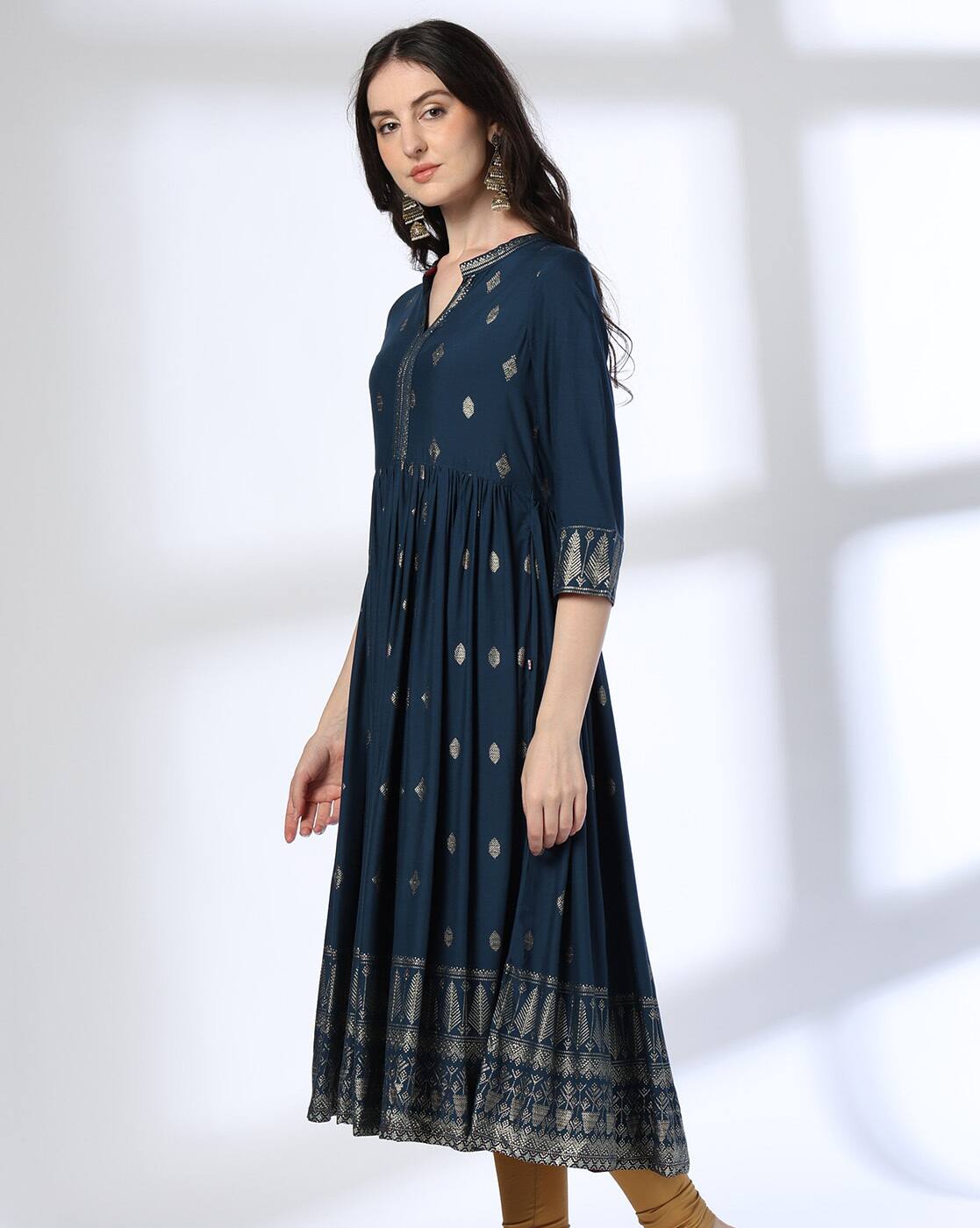 PRINTED FLARED KURTA, BLUE