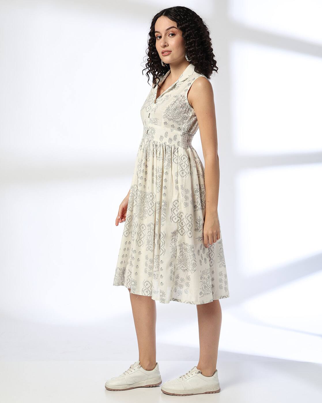 Shirt collared dress, OFF WHITE