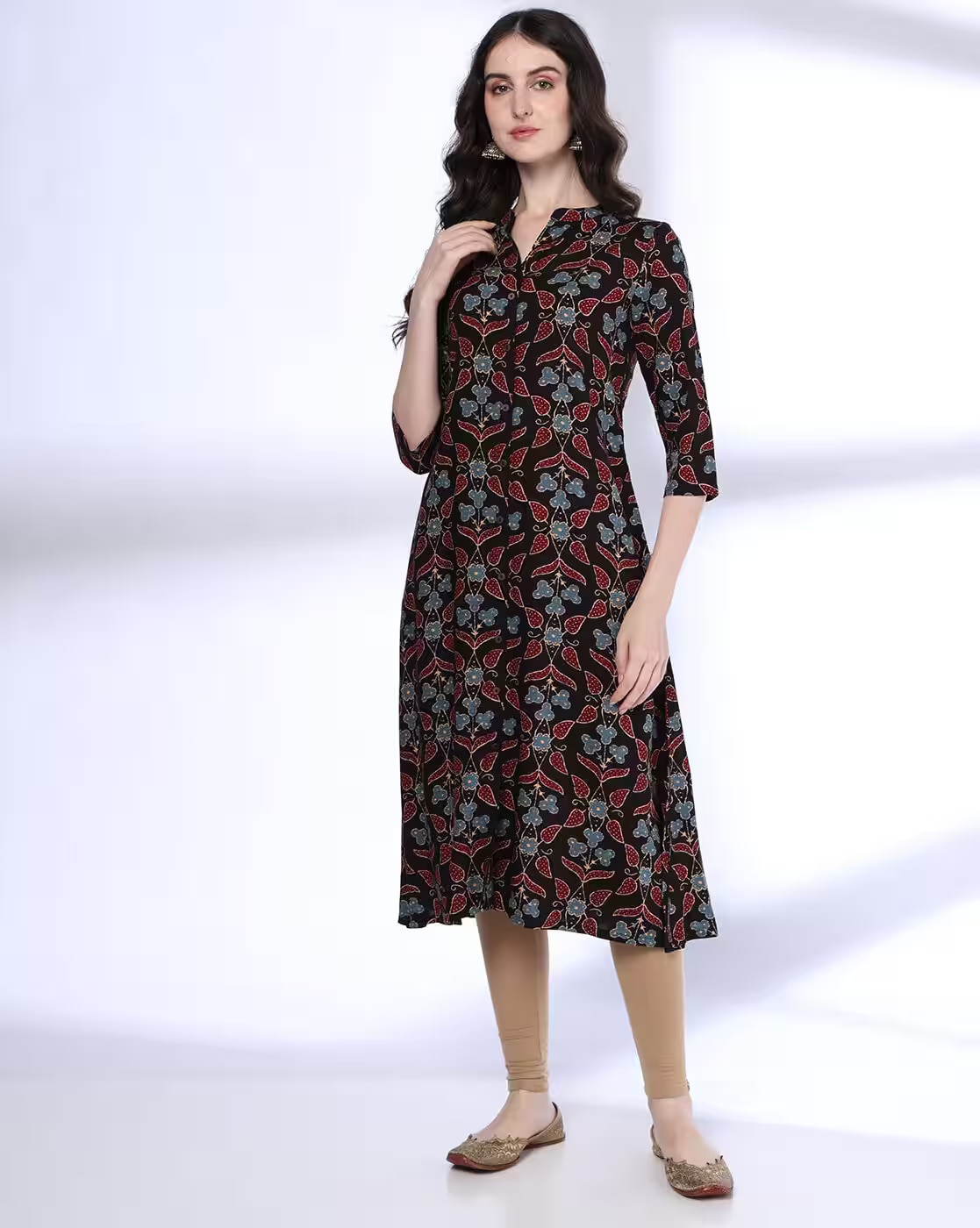 A LINE BUTTON DOWN KURTA, BLACK