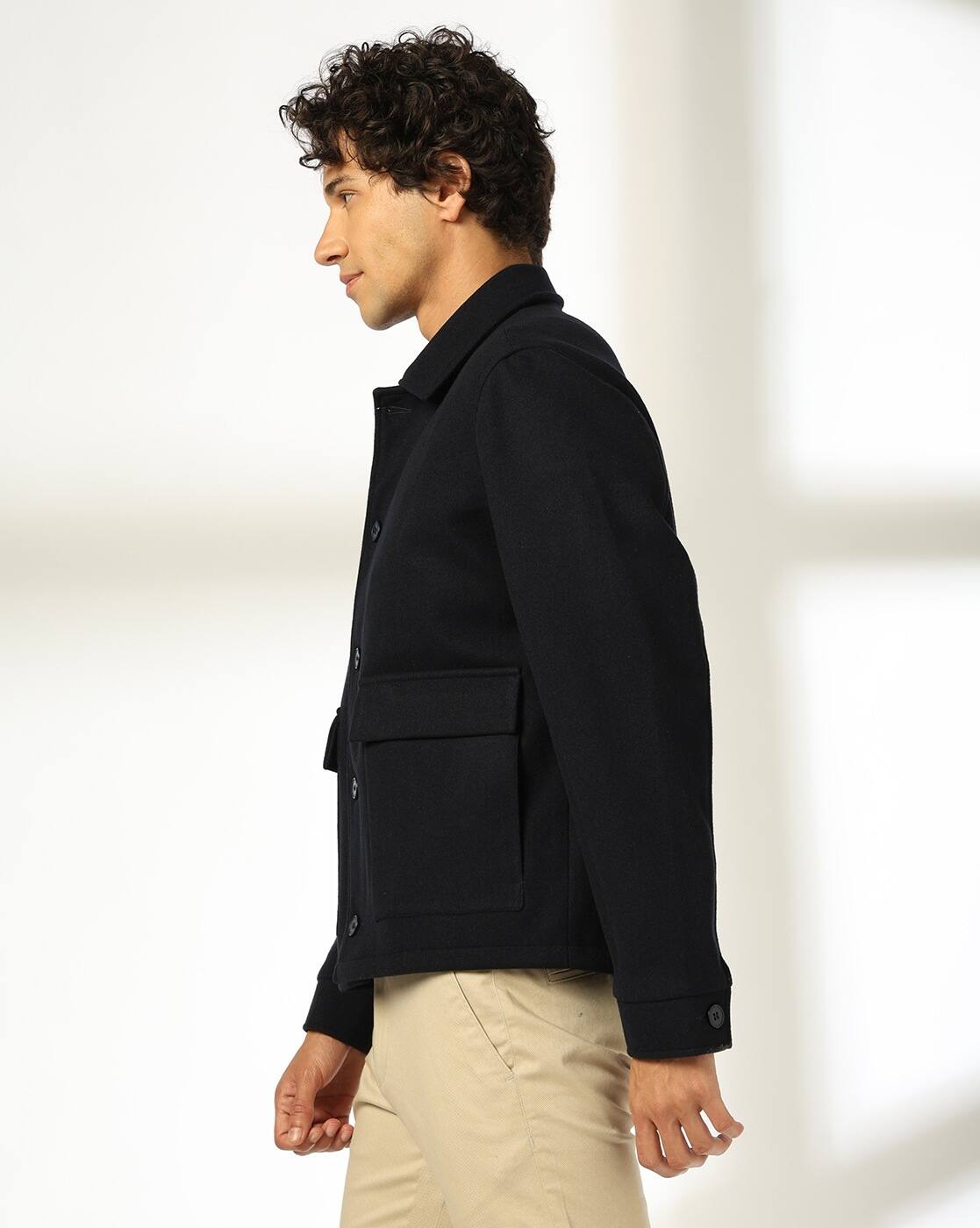 WOOL SHORT JACKET, NAVY, M