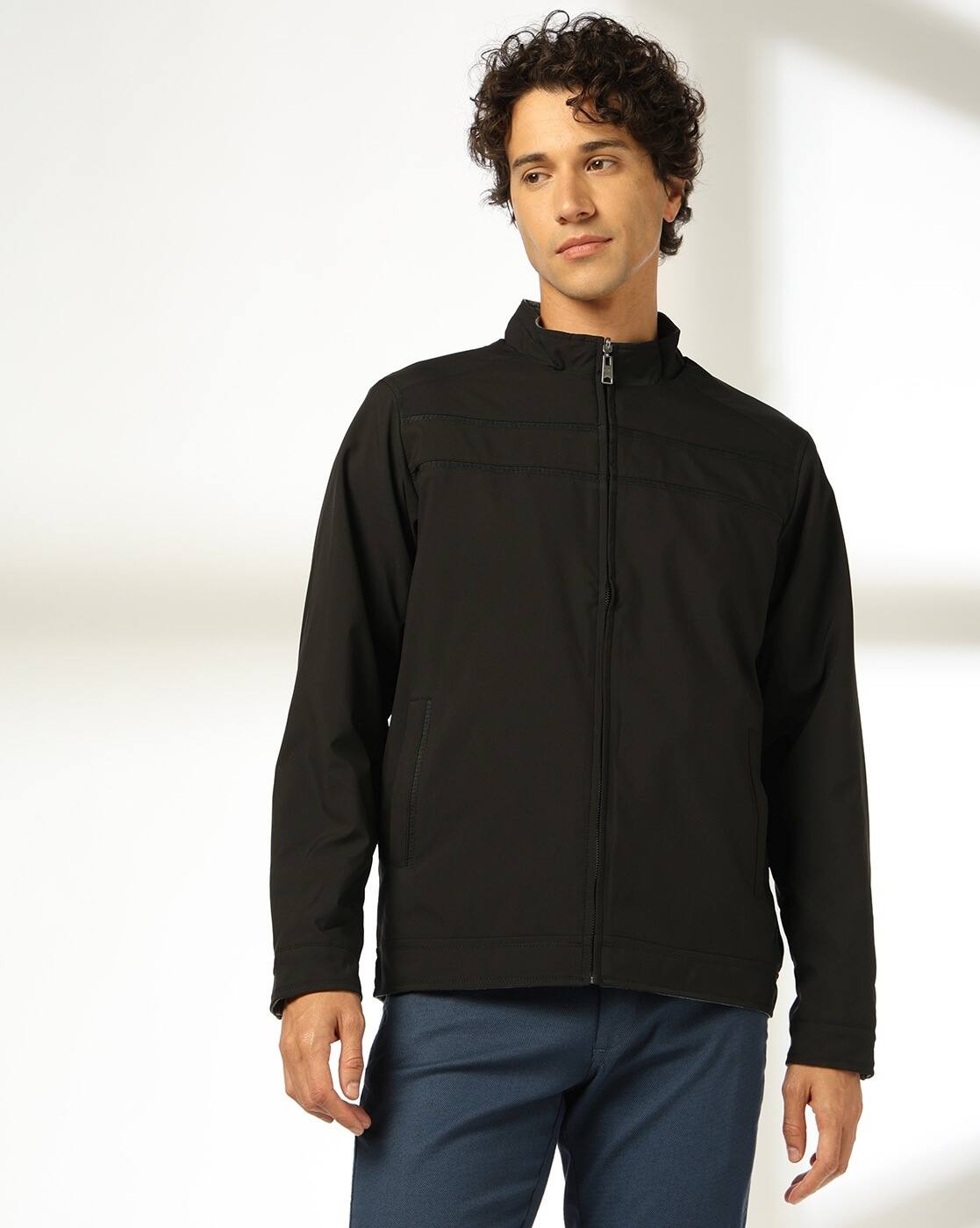 PIN STRIPE REVERSABLE JACKET, BLACK, L