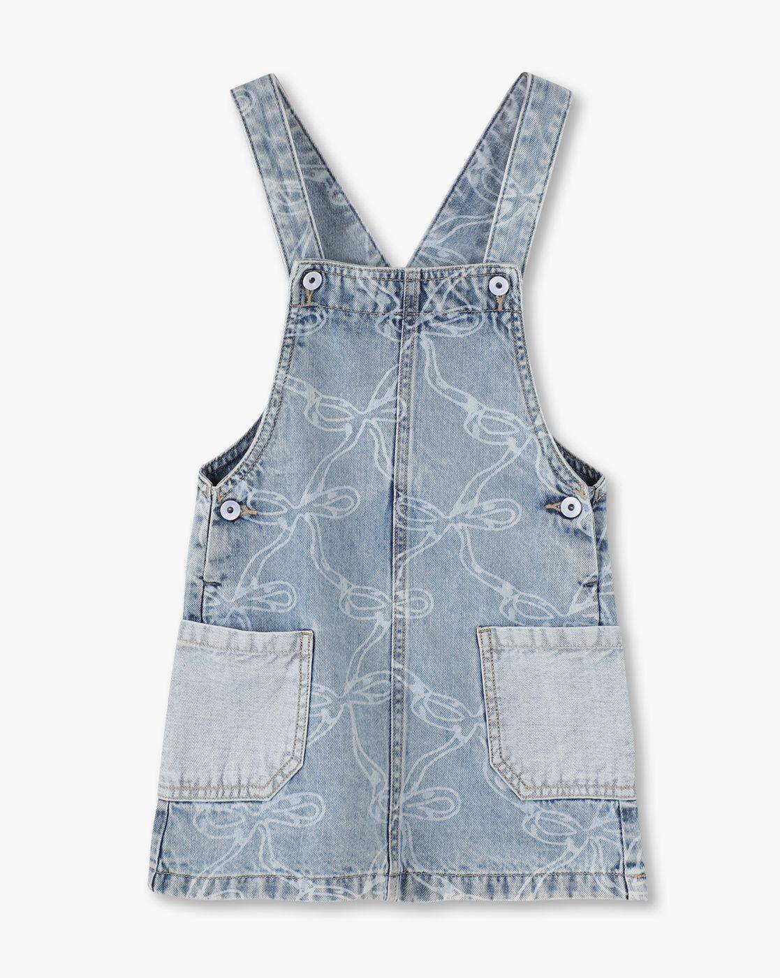 bow print dungaree, BLUE, 7-8Y
