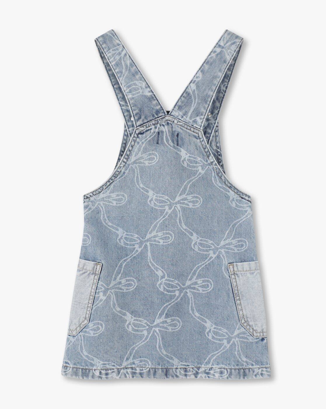 bow print dungaree, BLUE, 7-8Y