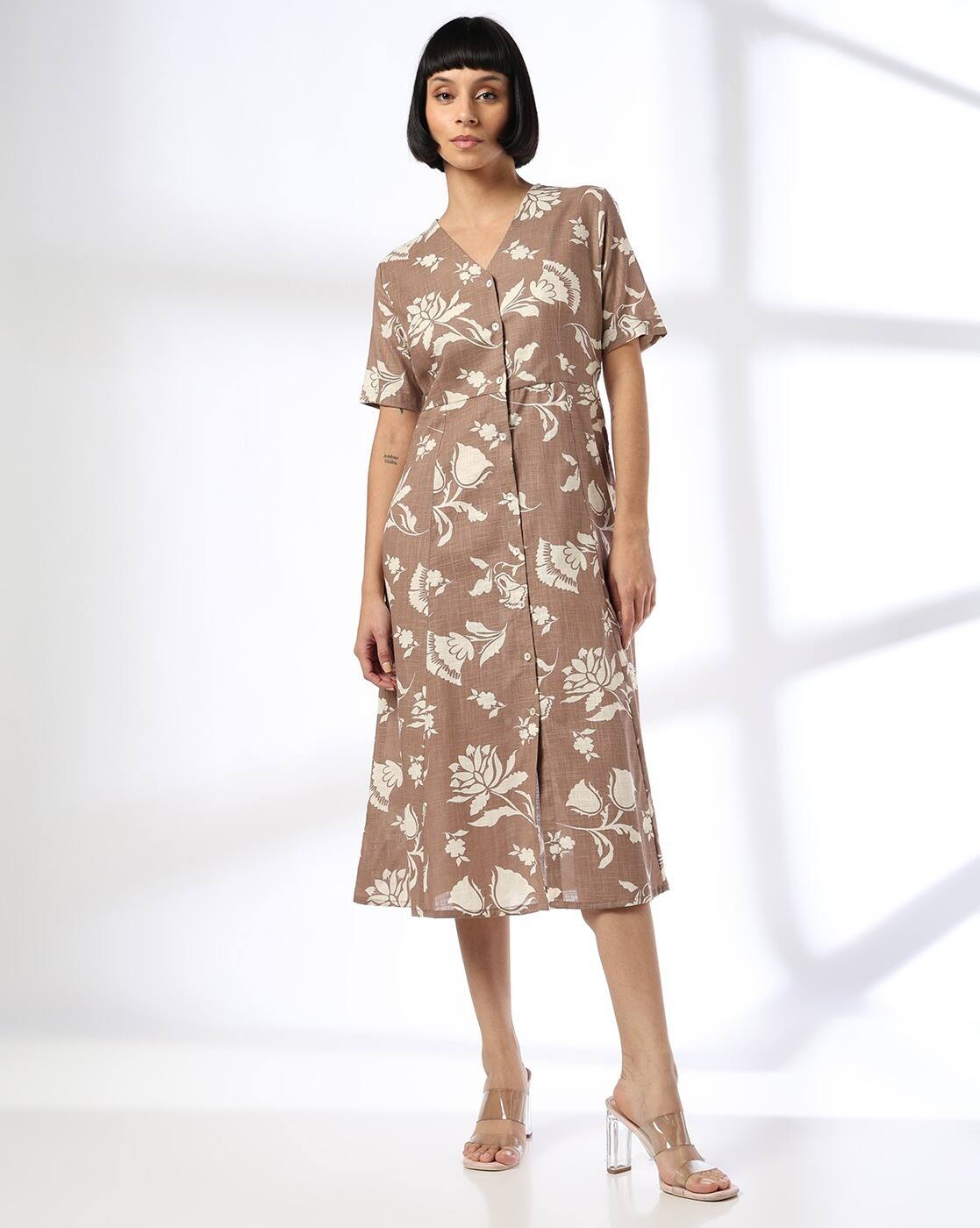 V neck front button detail dre, BROWN, S