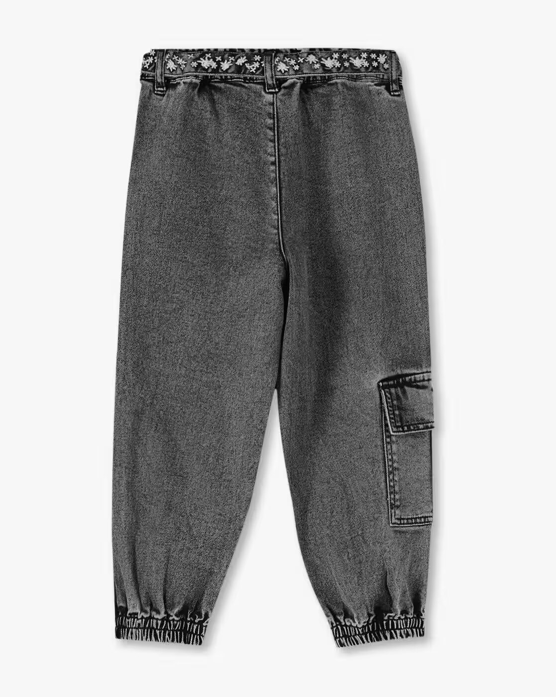 grey denim joggers with embr, GREY, 7-8Y