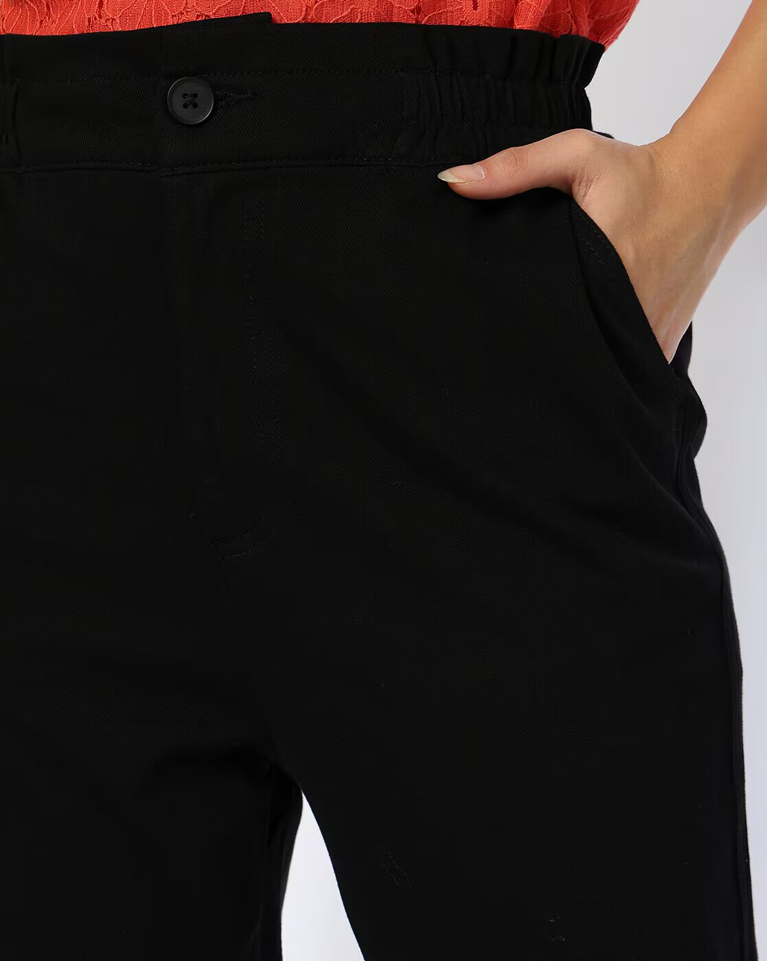 PAPERBAG CROPPED TROUSERS, BLACK, XL
