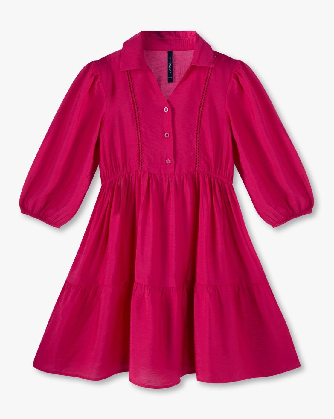 TIERED DRESS W COLLAR, PINK
