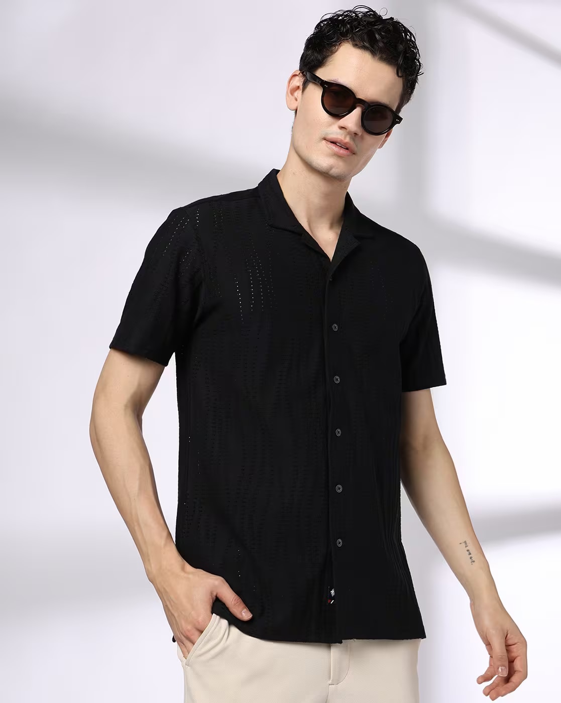 KNITTED RESORT SHIRT, JET BLACK