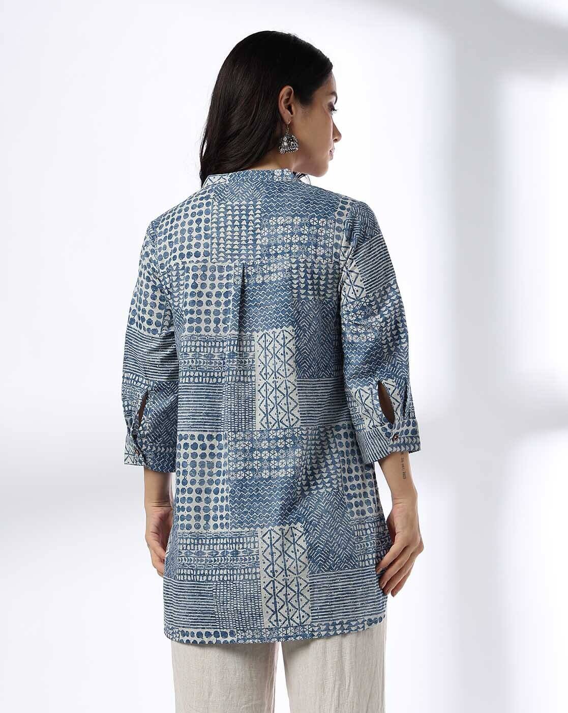 PRINTED TUNIC, INDIGO, L