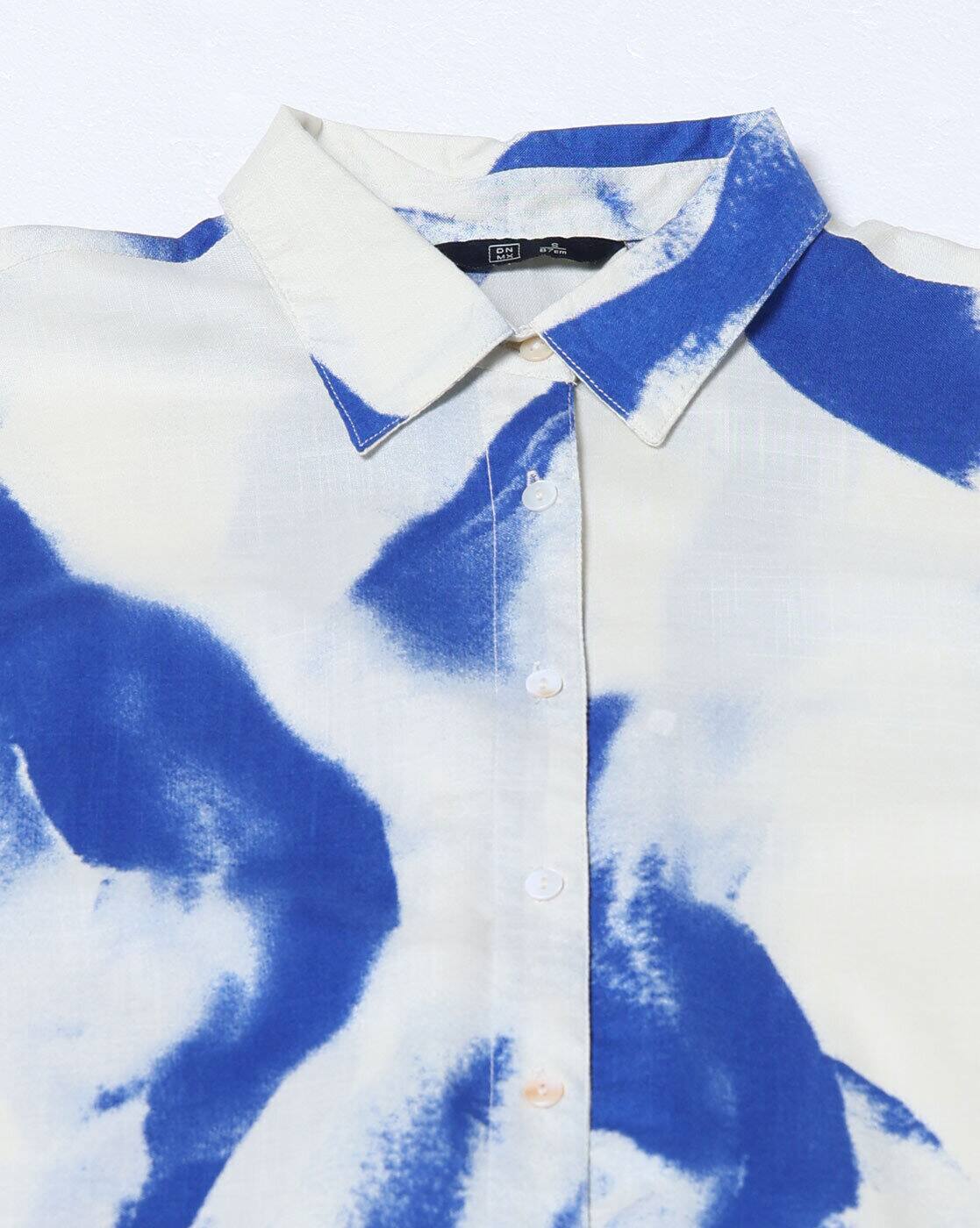 Drop shoulder printed tie dye s, BLUE, S