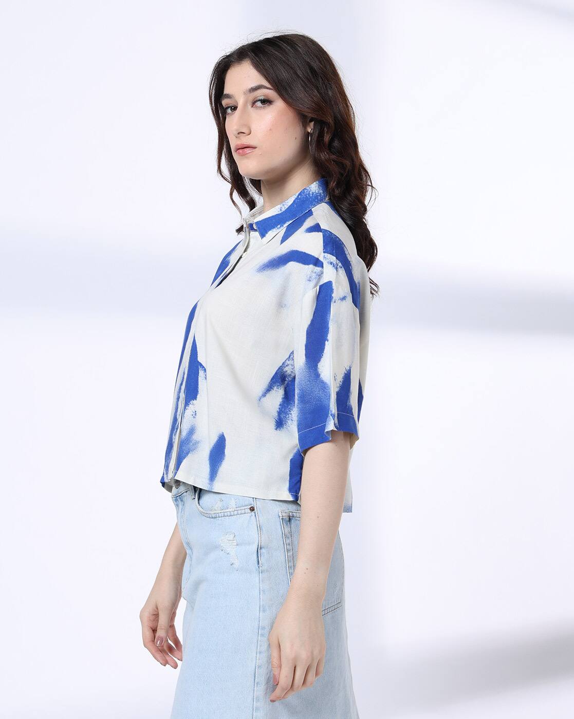 Drop shoulder printed tie dye s, BLUE, S