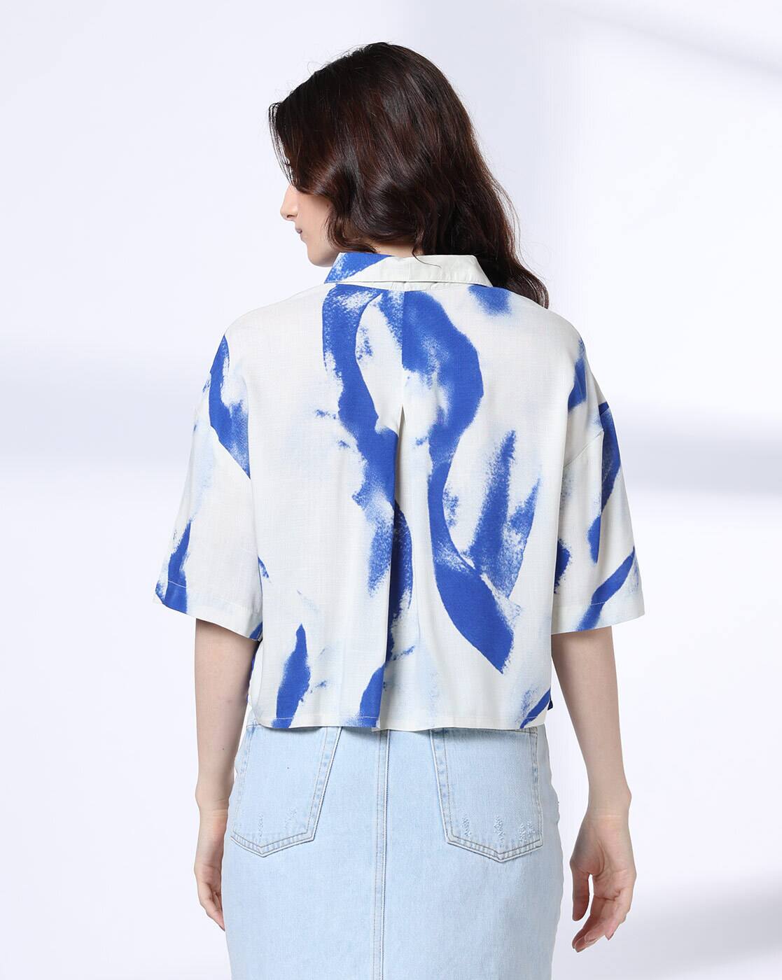 Drop shoulder printed tie dye s, BLUE, S