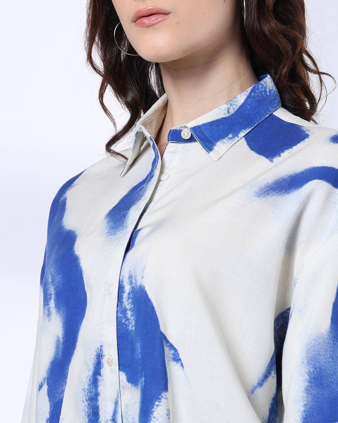 Drop shoulder printed tie dye s, BLUE, S