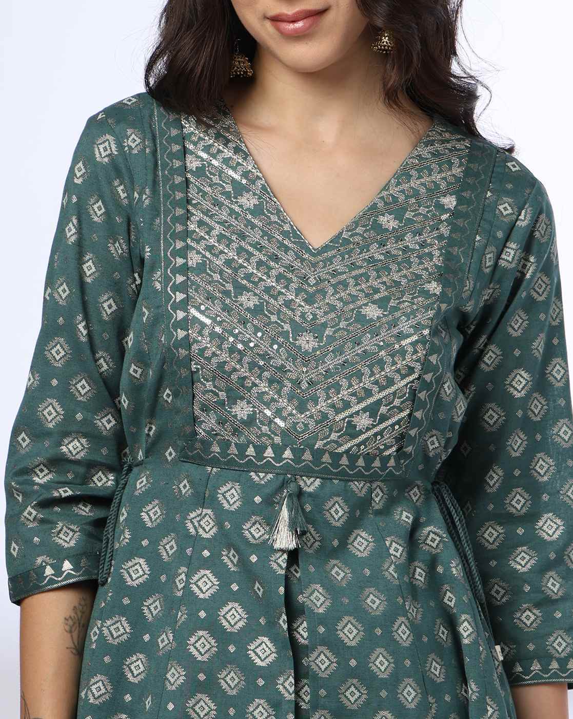 Green Short Kurta, GREEN, M