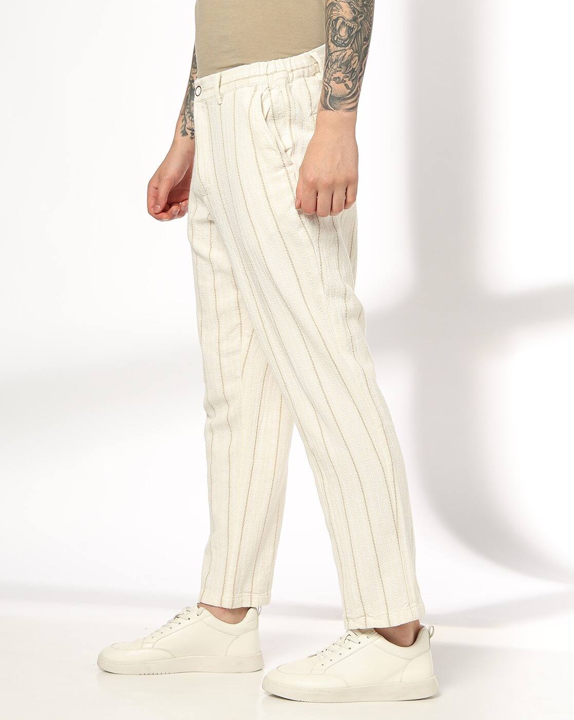STRIPE LOOSE WEAVE CHINO, WHITE, 36
