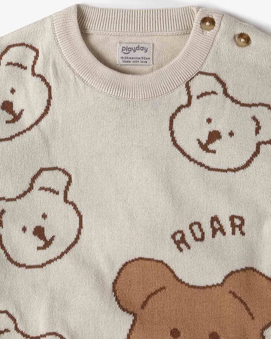SWEATER WITH KNITTED TEDD, BEIGE, 18-24M