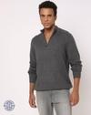 Men Ribbed Half-Zip Regular Fit Pullover