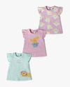 Girls Pack of 3 Printed Regular Fit Round-Neck T-Shirts