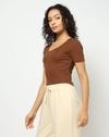 Women Ribbed Scoop-Neck Crop Fit Top
