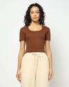 Women Ribbed Scoop-Neck Crop Fit Top