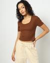 Women Ribbed Scoop-Neck Crop Fit Top