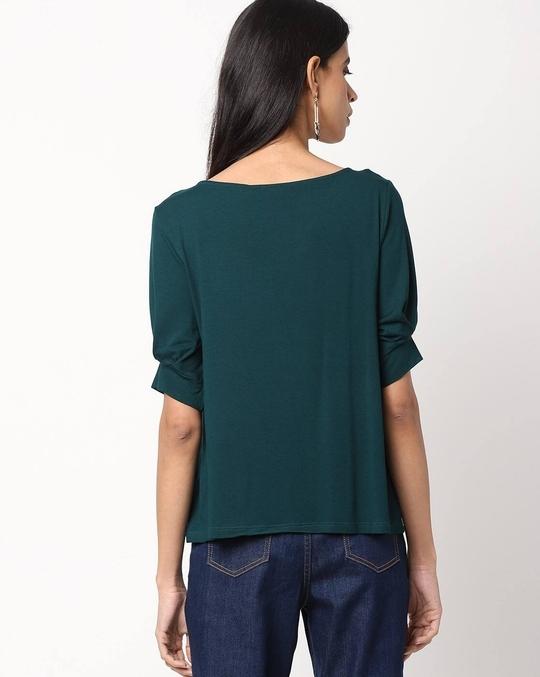 Boat-Neck Top with Puff Sleeves