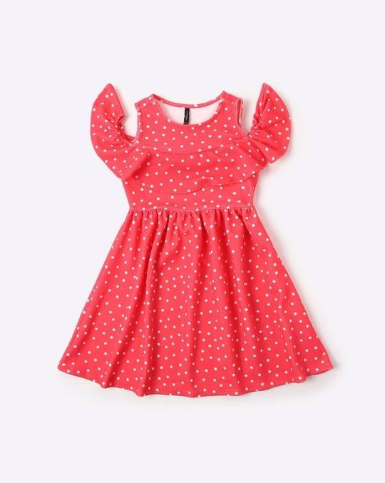 Printed A-line Dress with Cold-Shoulder Sleeves