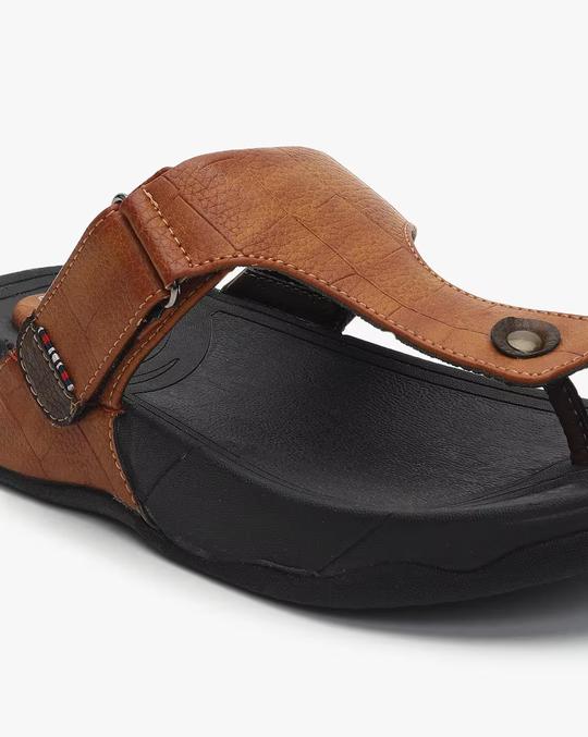 T-strap Flat Sandals with Velcro Fastening