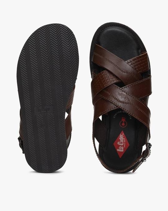 Cross-Cross Leather Sandals with Buckle Fastening