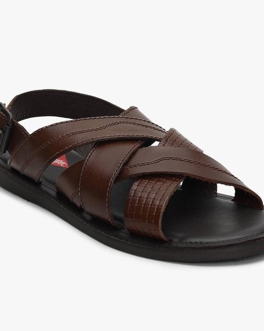 Cross-Cross Leather Sandals with Buckle Fastening