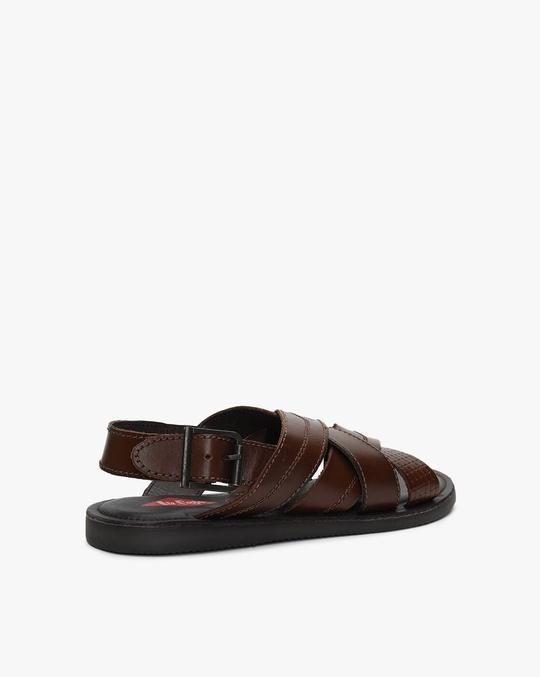 Cross-Cross Leather Sandals with Buckle Fastening