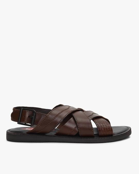 Cross-Cross Leather Sandals with Buckle Fastening