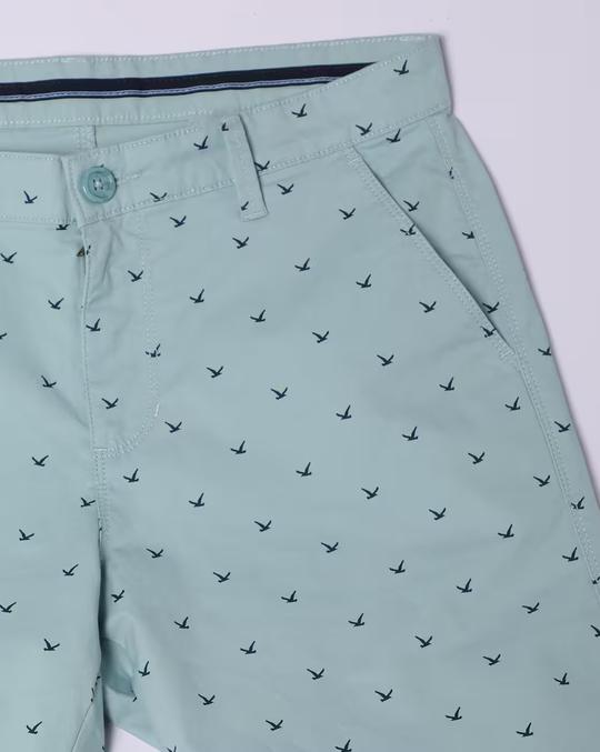 Micro Print Flat-Front Shorts