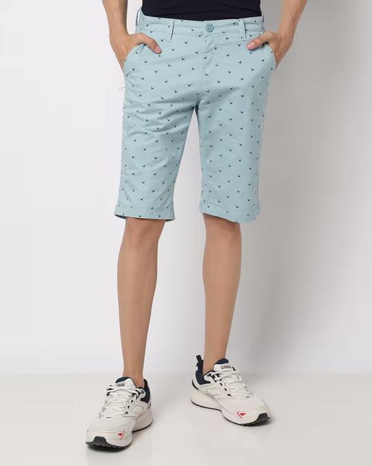 Micro Print Flat-Front Shorts