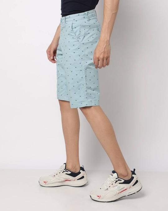 Micro Print Flat-Front Shorts