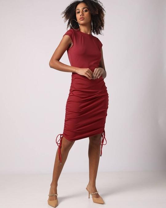 Round-Neck Ruched Bodycon Dress