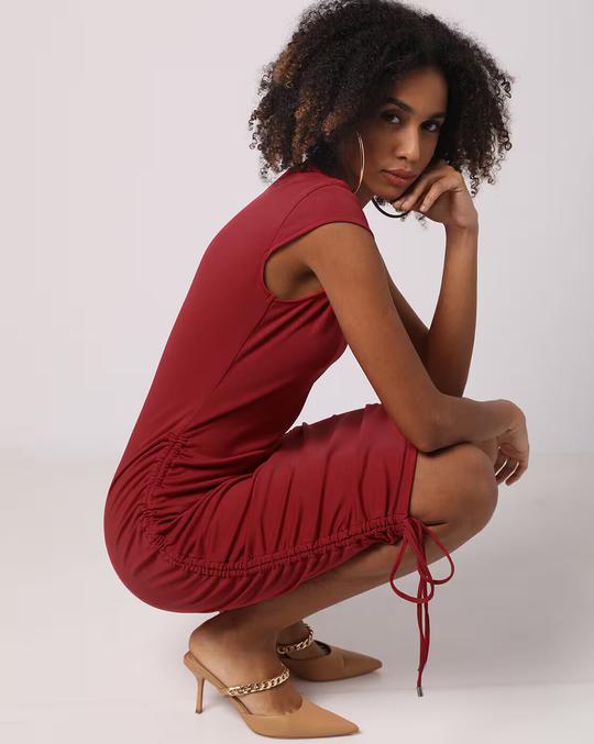 Round-Neck Ruched Bodycon Dress