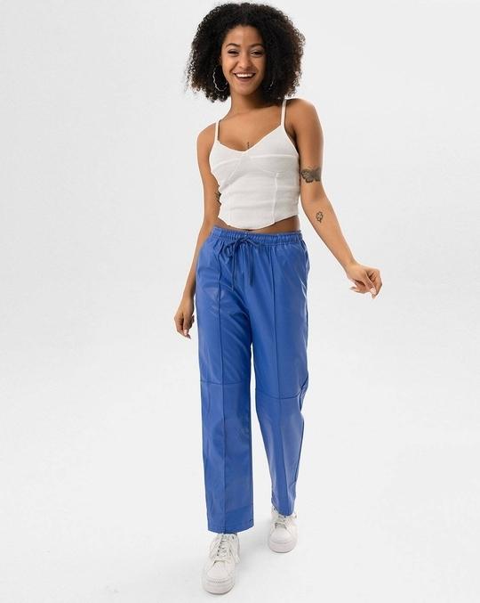 Women Straight Track Pants with Elasticated Drawstring Waist