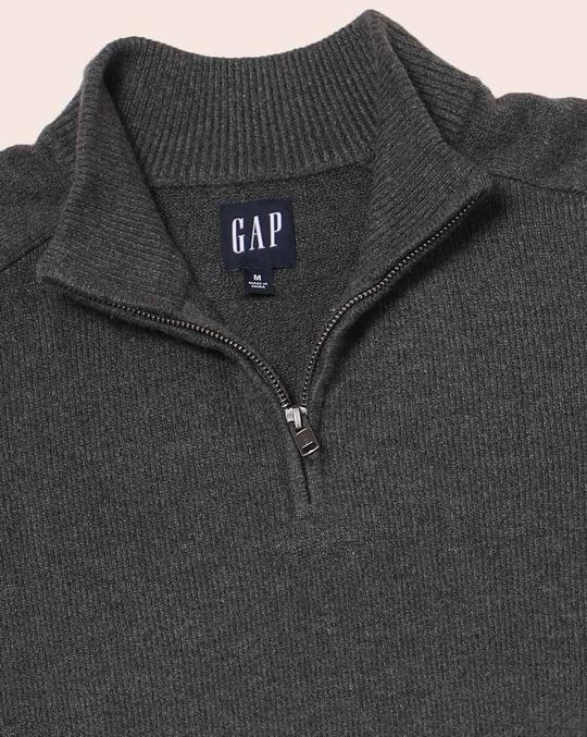 Men Ribbed Half-Zip Regular Fit Pullover