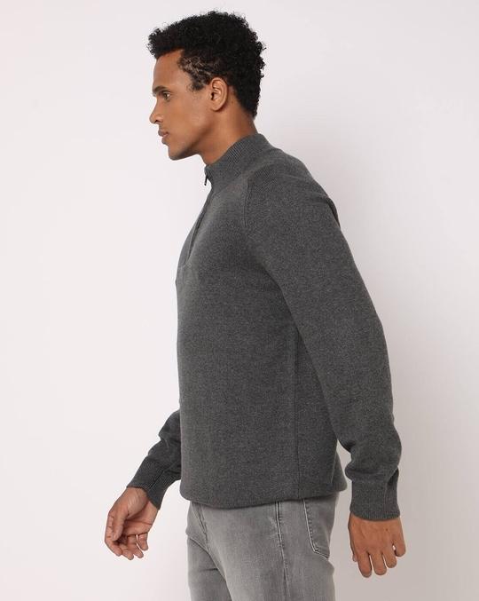 Men Ribbed Half-Zip Regular Fit Pullover