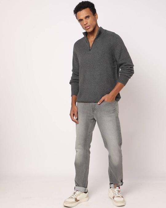 Men Ribbed Half-Zip Regular Fit Pullover