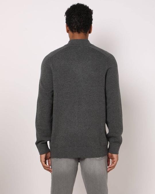 Men Ribbed Half-Zip Regular Fit Pullover