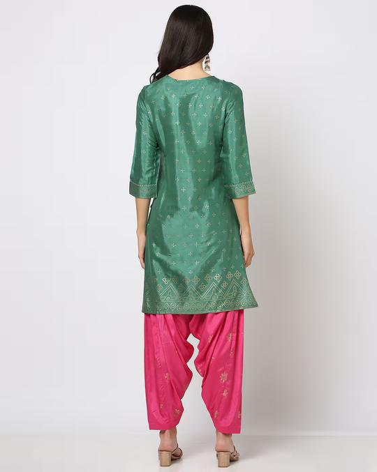 Women Foil Print Straight Kurta & Patiala Set