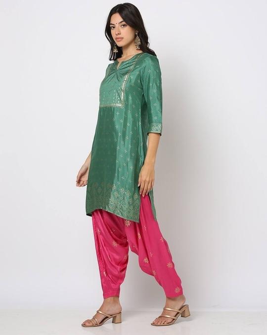 Women Foil Print Straight Kurta & Patiala Set