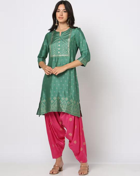 Women Foil Print Straight Kurta & Patiala Set