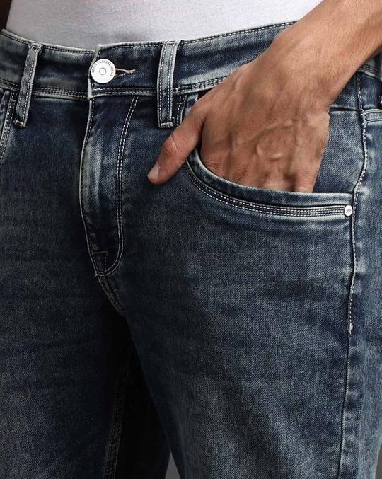 Men Heavily Washed Cropped Fit Jeans