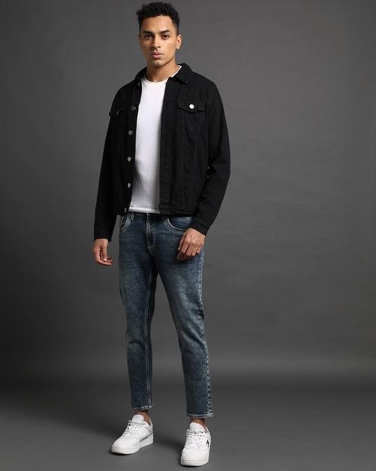 Men Heavily Washed Cropped Fit Jeans
