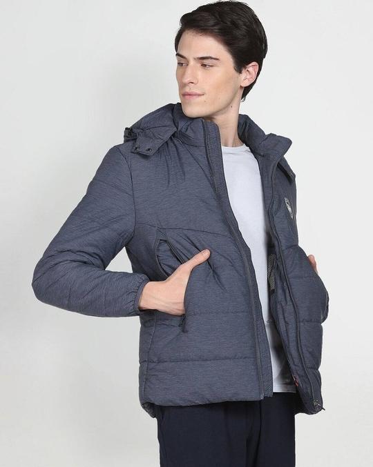 Men Regular Fit Zip-Front Hooded Puffer Jacket