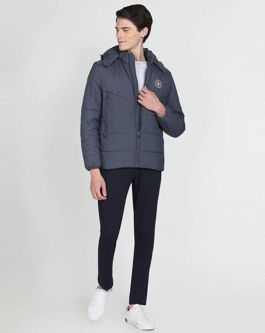 Men Regular Fit Zip-Front Hooded Puffer Jacket